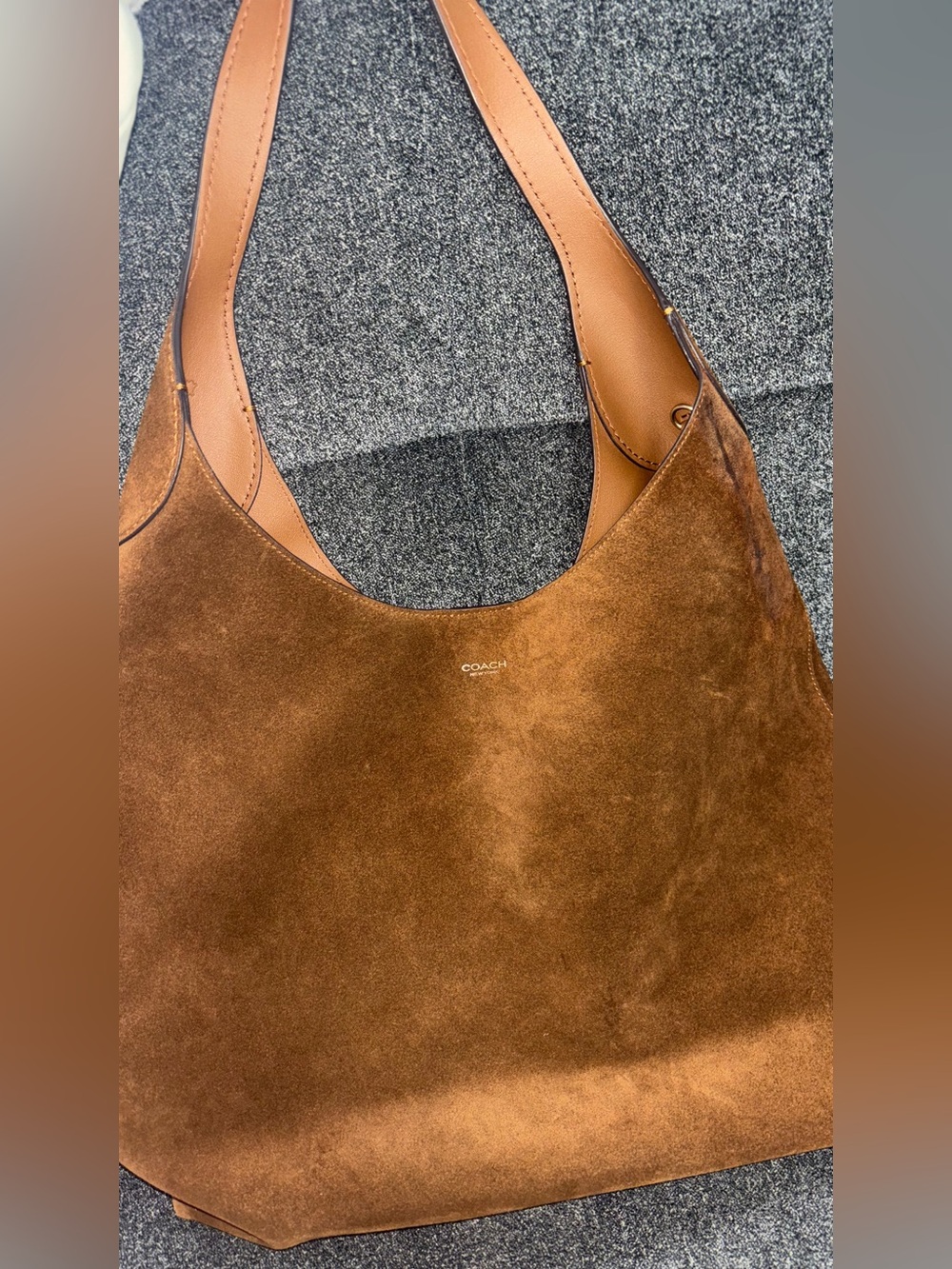 Coach Brown Suede Shoulder Hobo with Leather Straps